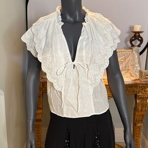 Zara White Ruffled Sleeveless Blouse